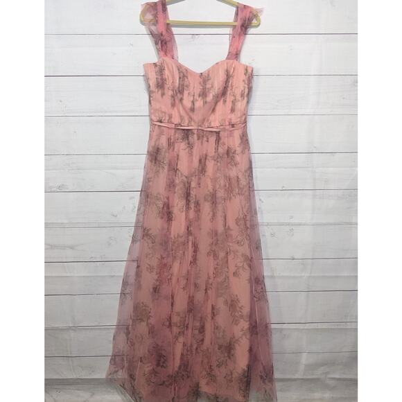 Marchesa Notte Bridesmaid Floral Tulle Gown Blush Pink Women's Size 14 FLAW - Picture 4 of 14